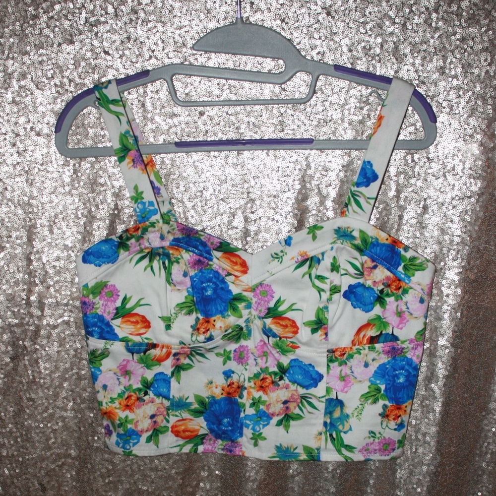 TCEC Bustier-Style Floral Crop Top